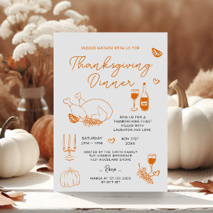 Thanksgiving Dinner Hand Drawn Turkey Invitation