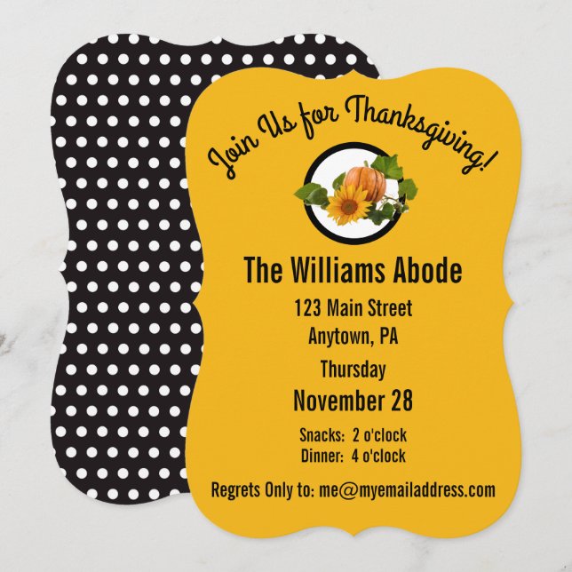 Thanksgiving Dinner in Pumpkin Pie Orange Custom Invitation (Front/Back)