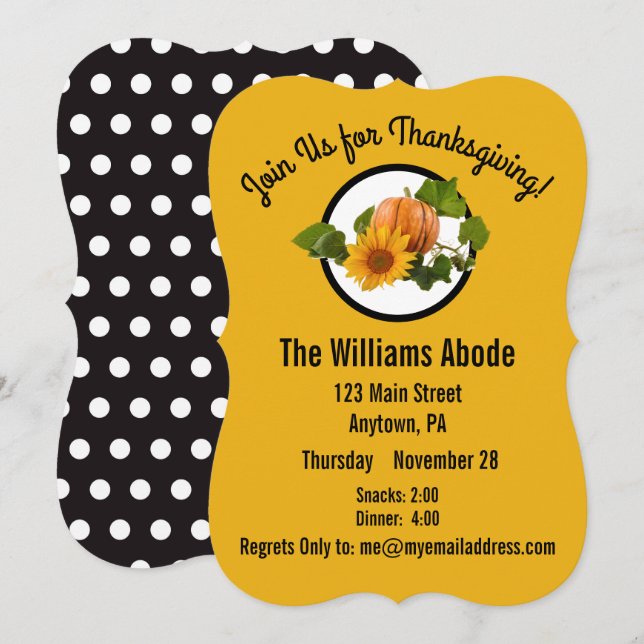 Thanksgiving Dinner in Pumpkin Pie Orange Custom Invitation (Front/Back)
