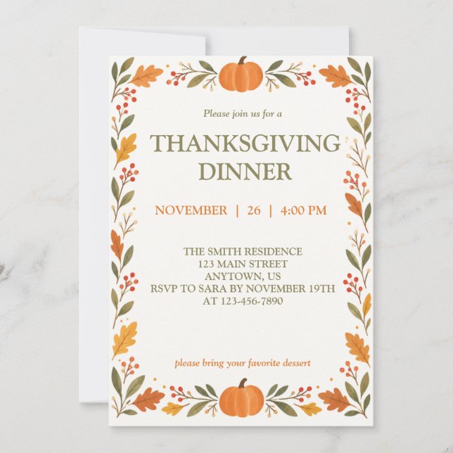 Thanksgiving Dinner Invitation (Front)