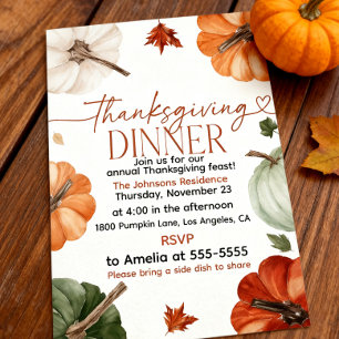 Thanksgiving Dinner Invitation Autumn Invite Party
