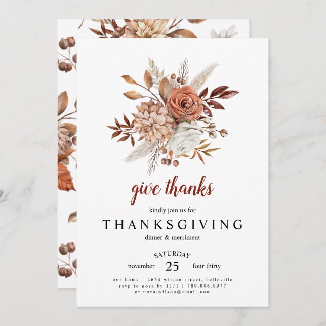 Thanksgiving Dinner Invitation | Give Thanks (Front/Back)