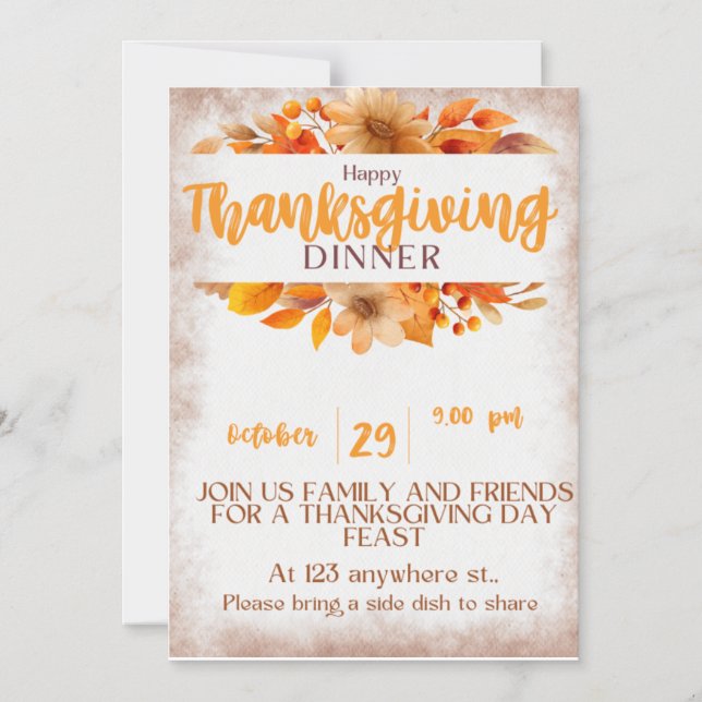 Thanksgiving Dinner Invitation - Rustic Fall Flora (Front)