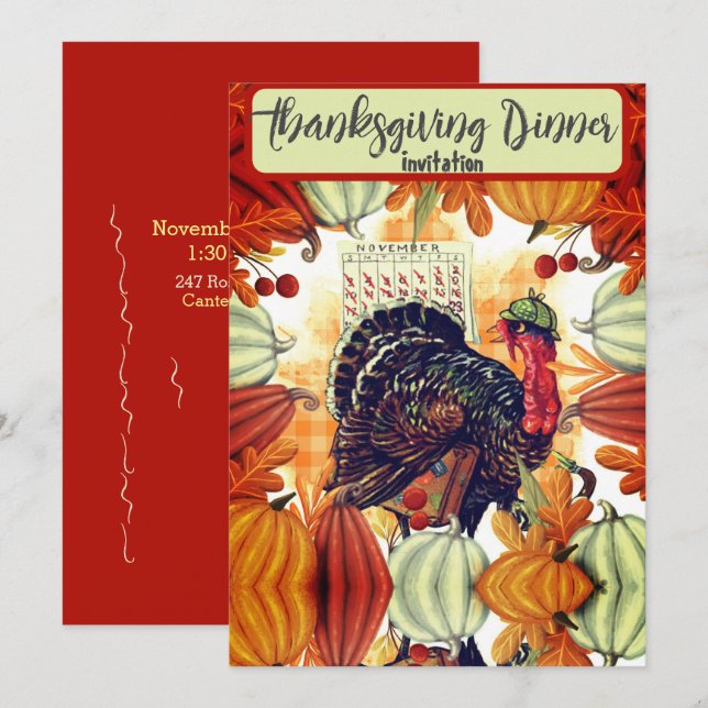 THANKSGIVING DINNER INVITATION TURKEY  (Front/Back)