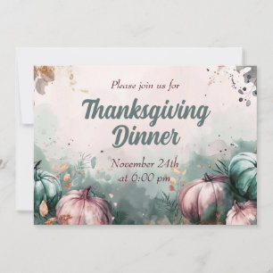 Thanksgiving Dinner Invitation Watercolor Pumpkin