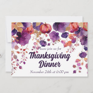 Thanksgiving Dinner Invitation Watercolor Pumpkin