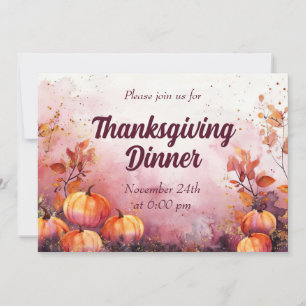 Thanksgiving Dinner Invitation Watercolor Pumpkin