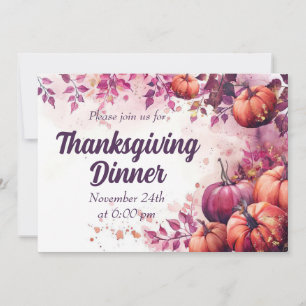 Thanksgiving Dinner Invitation Watercolor Pumpkins