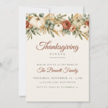 Thanksgiving Dinner Invitation Watercolor Pumpkins