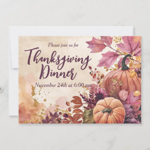 Thanksgiving Dinner Invitation Watercolor Pumpkins