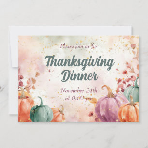 Thanksgiving Dinner Invitation Watercolor Pumpkins