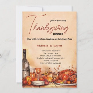 Thanksgiving Dinner invitation with Autumn Feast 