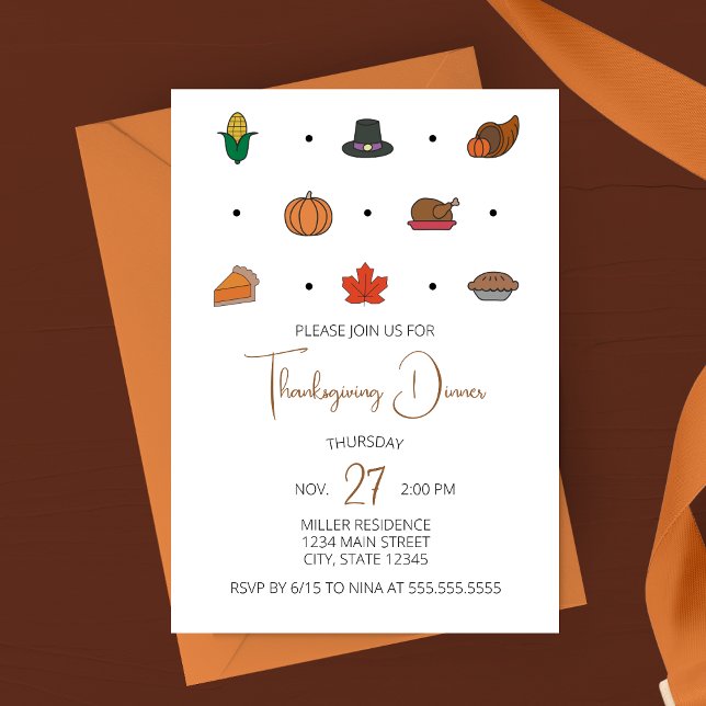 Thanksgiving Dinner Invitation with Fall Icons (Creator Uploaded)