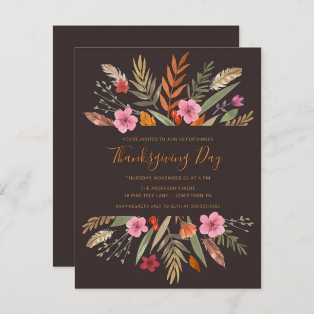 THANKSGIVING DINNER INVITE BOTANICAL FALL FOLIAGE (Front/Back)