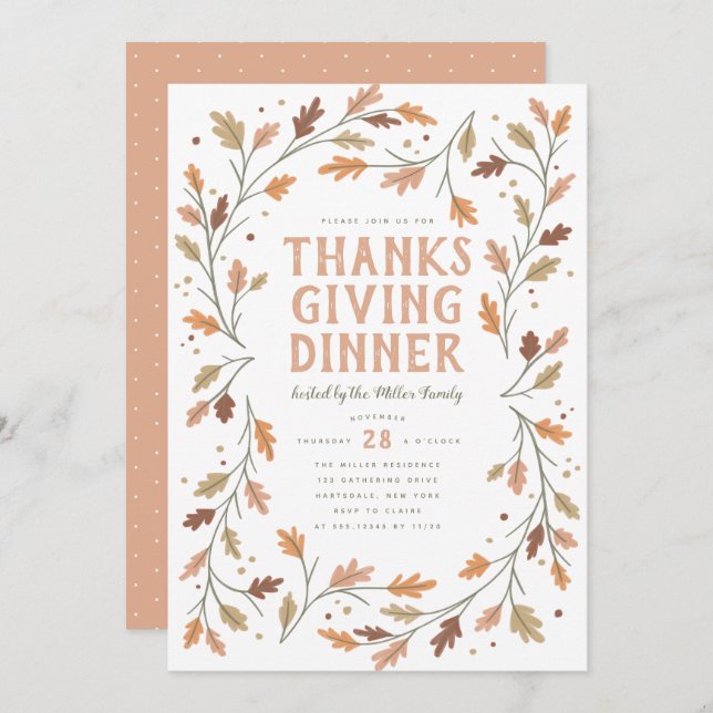 Thanksgiving Dinner Leaf Border Whimsical Invitation (Front/Back)