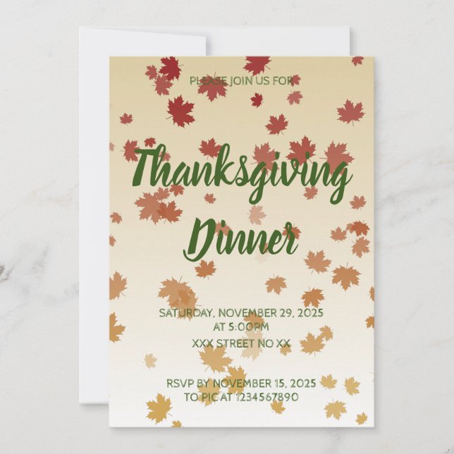 Thanksgiving Dinner Maple Leaves Invitation (Front)