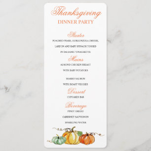 Thanksgiving Dinner menu pumpkins card