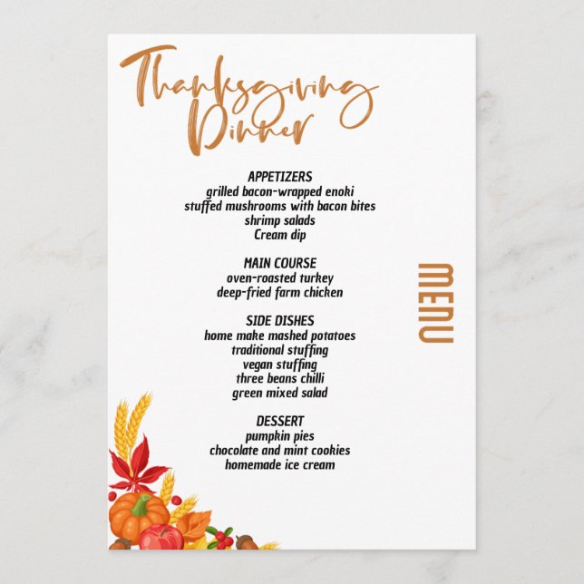 Thanksgiving dinner menu style 06.retro fall (Front)