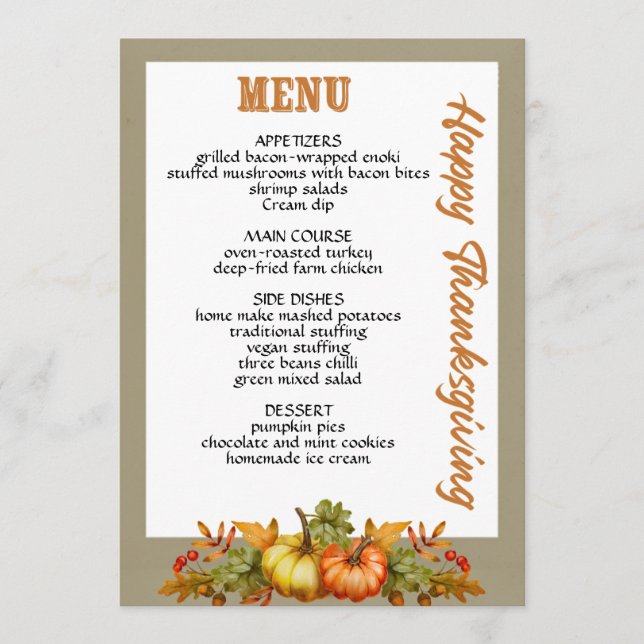 Thanksgiving dinner menu style 08.retro fall (Front)