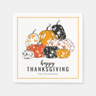 Thanksgiving Dinner Modern Floral Pumpkins Napkin