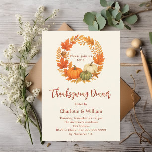 Thanksgiving dinner orange pumpkin invitation