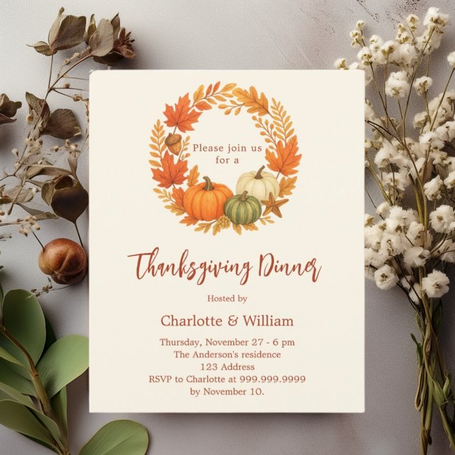 Thanksgiving dinner orange pumpkin invitation (Creator Uploaded)