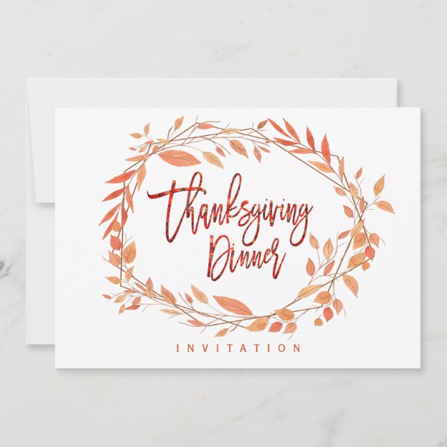 Thanksgiving Dinner Party Autumn Leaves Geometric Invitation (Front)