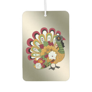 Thanksgiving Dinner Party Colorful Floral Turkey Car Air Freshener