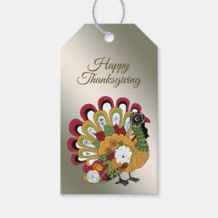 Thanksgiving Dinner Party Colourful Floral Turkey Gift Tags