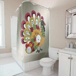Thanksgiving Dinner Party Colourful Floral Turkey Shower Curtain
