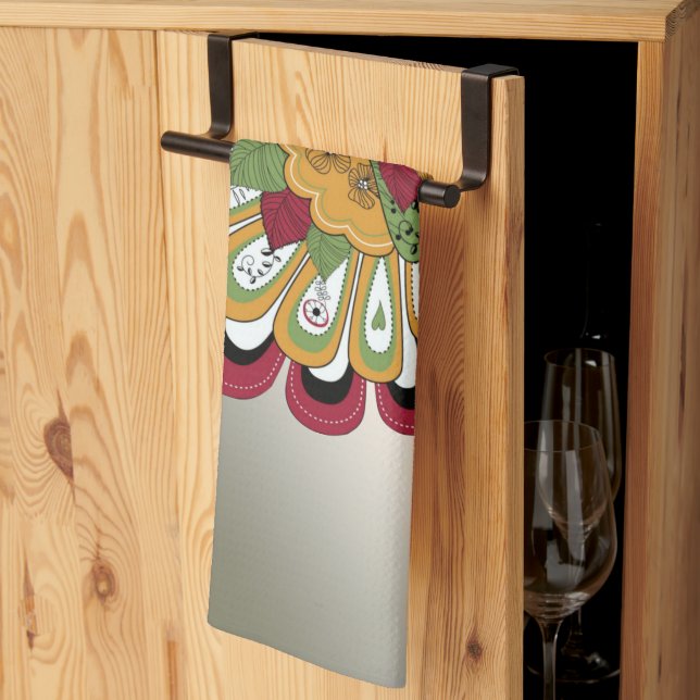 Thanksgiving Dinner Party Colourful Floral Turkey Tea Towel (Thirds Fold)