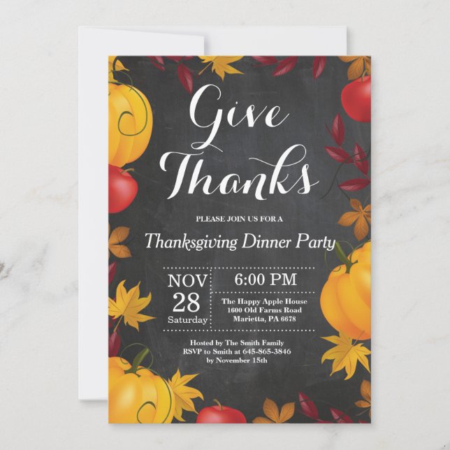 Thanksgiving Dinner Party Fall Autumn Chalkboard Invitation (Front)