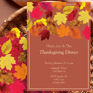 Thanksgiving Dinner Party Fall Colors Leaves Invitation