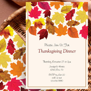 Thanksgiving Dinner Party Fall Colours Leaves Invitation