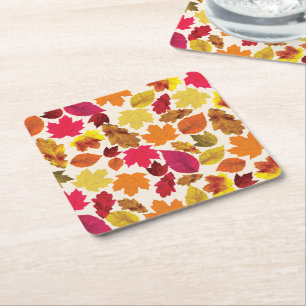 Thanksgiving Dinner Party Fall Colours Leaves Square Paper Coaster
