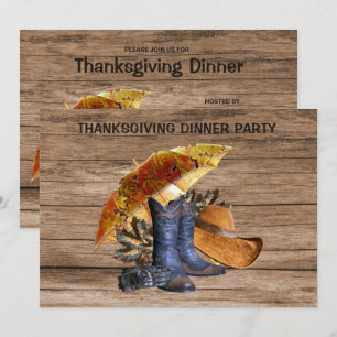 Thanksgiving Dinner Party Orange Rustic Vintage Invitation