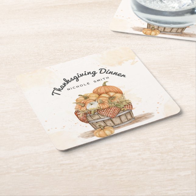 Thanksgiving Dinner Party Square Paper Coaster (Angled)