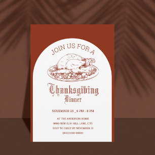 Thanksgiving Dinner party white& brown minimal  Invitation