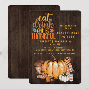 Thanksgiving Dinner Potluck Modern Fall Watercolor Invitation