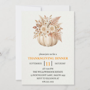 Thanksgiving Dinner Pumpkin & Autumn Leaves Invitation