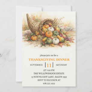 Thanksgiving Dinner Pumpkin & Autumn Leaves Invitation