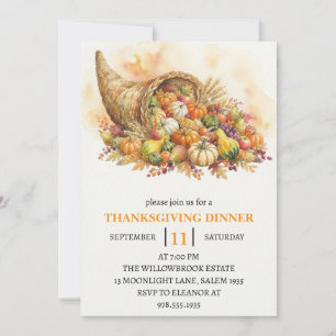 Thanksgiving Dinner Pumpkin & Autumn Leaves Invitation