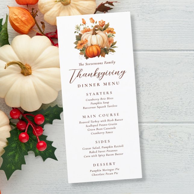 Thanksgiving Dinner Pumpkin Floral Script Rustic Menu (Creator Uploaded)