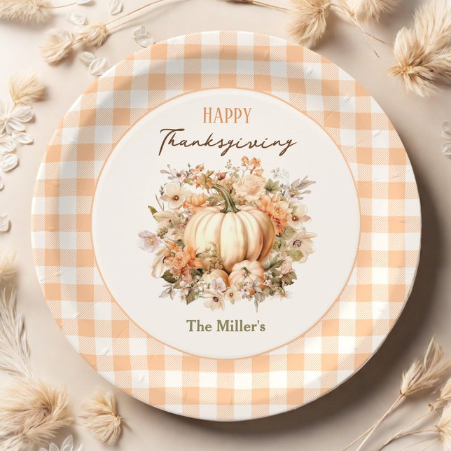 Thanksgiving Dinner Pumpkin Gingham Pastel Paper Plate (Thanksgiving Dinner Pumpkin Gingham Pastel Paper Plates)