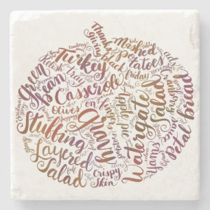 Thanksgiving Dinner Pumpkin Hand-Lettered Script Stone Coaster