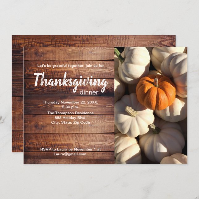 Thanksgiving Dinner Pumpkin Harvest Photo Invitation (Front/Back)