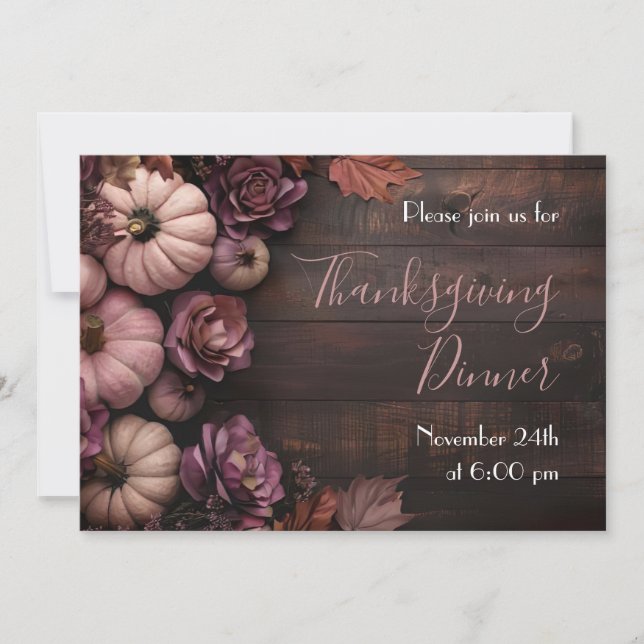 Thanksgiving Dinner Pumpkin Invitation Rustic (Front)
