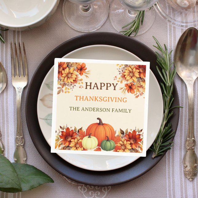 Thanksgiving dinner pumpkin orange florals napkin (Creator Uploaded)