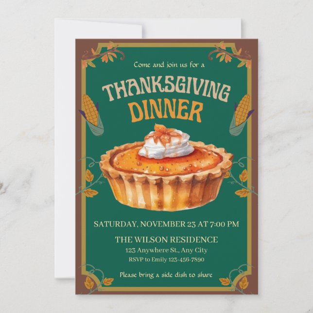 Thanksgiving Dinner Pumpkin pie Brown  Invitation (Front)