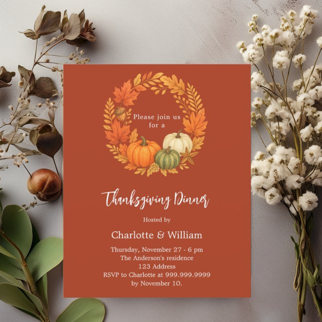 Thanksgiving dinner pumpkin terracotta invitation (Creator Uploaded)